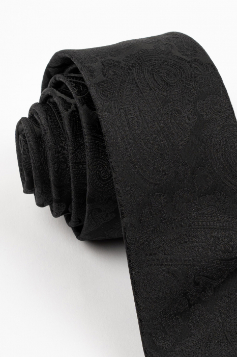Cravata ingusta neagra cu imprimeu paisley [2]