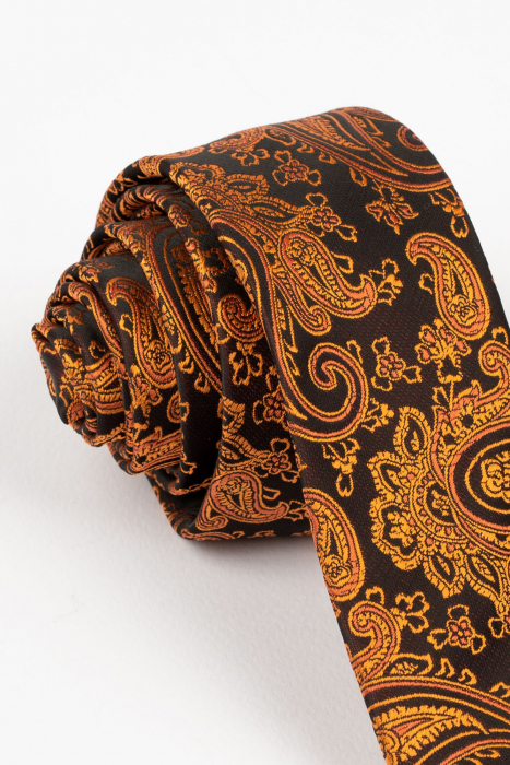 Cravata ingusta maro cu imprimeu paisley ruginiu [2]