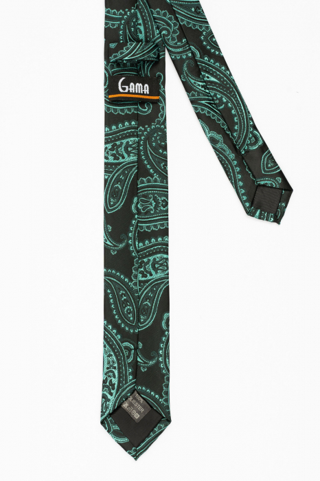 Cravata ingusta neagra cu imprimeu floral verde [3]