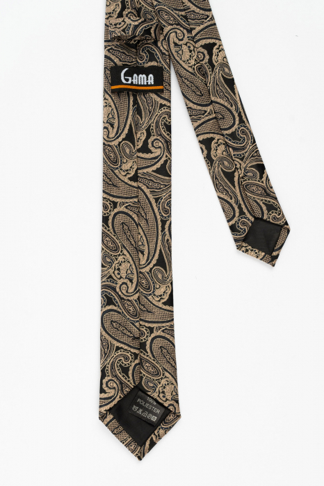 Cravata ingusta neagra  cu imprimeu paisley cappuccino [3]
