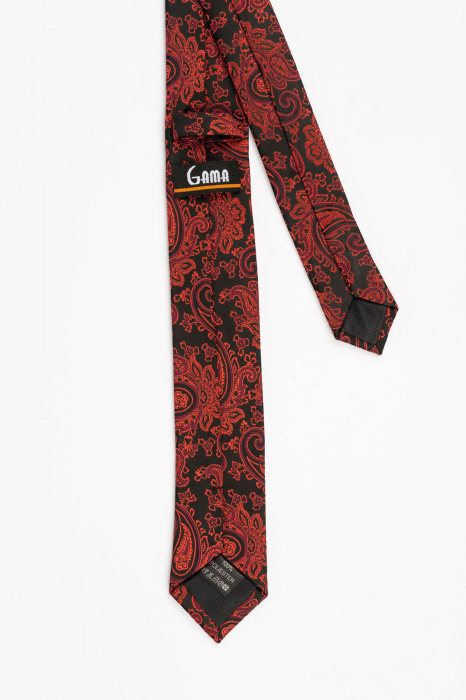 Cravata ingusta neagra cu imprimeu paisley rosu [3]