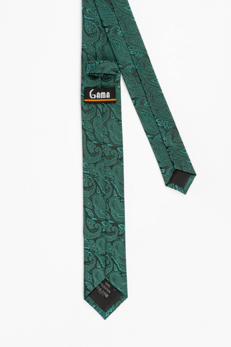 Cravata ingusta neagra cu imprimeu paisley verde [3]