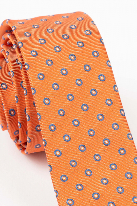 Cravata ingusta portocalie cu buline albastre [2]