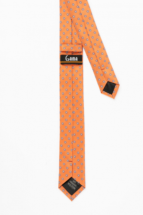 Cravata ingusta portocalie cu buline albastre [3]