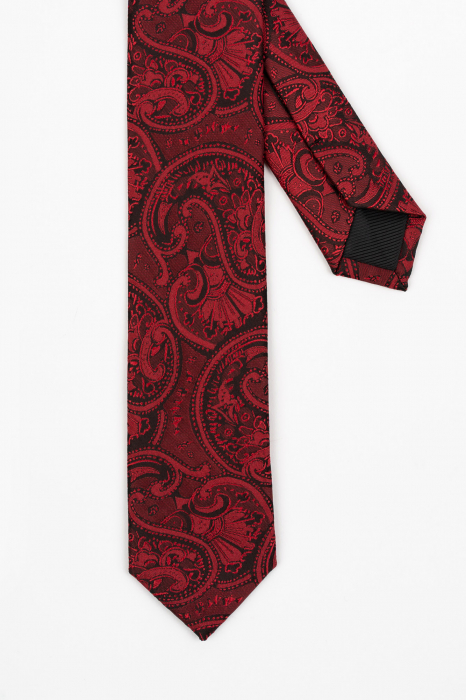 Cravata ingusta rosie cu paisley negru [3]