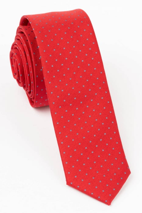 Cravata ingusta rosie cu picouri gri [1]