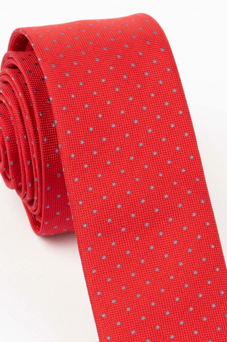 Cravata ingusta rosie cu picouri gri [2]