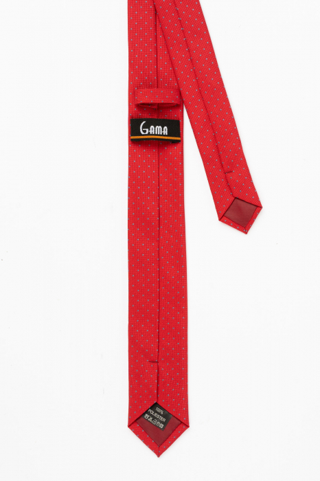 Cravata ingusta rosie cu picouri gri [3]