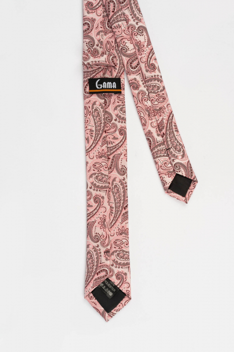 Cravata ingusta roz cu imprimeu paisley [3]