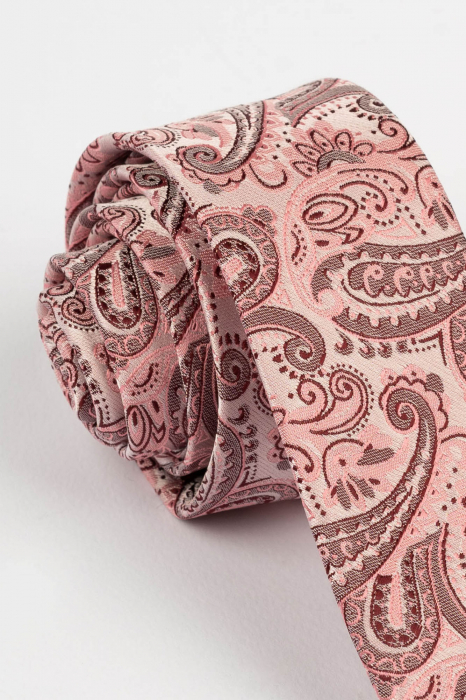 Cravata ingusta roz cu imprimeu paisley [2]