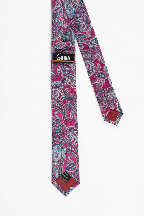 Cravata ingusta roz magenta cu imprimeu paisley bleu si argintiu [3]