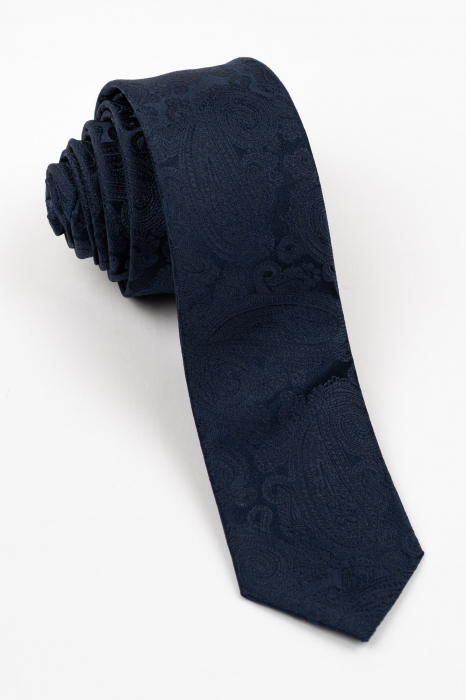 Cravata ingusta navy cu paisley bleumarin [1]