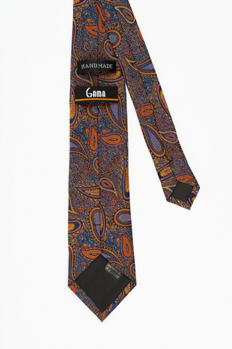 Cravata matase bleumarin cu imprimeu portocaliu [3]