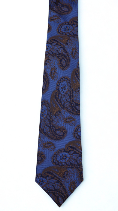 Cravată mătase naturală albastru cu model paisley navy si maro [2]