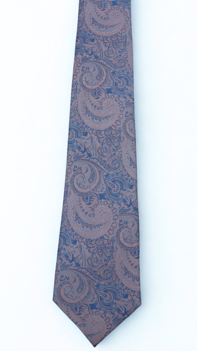 Cravată mătase naturală albastră cu model paisley roz-pal [2]