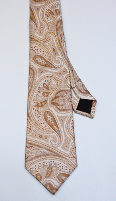 Cravata matase naturala ivory cu paisley in tonuri calde de bej și auriu [2]