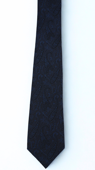 Cravată mătase naturală navy cu model paisley negru si bleumarin [2]