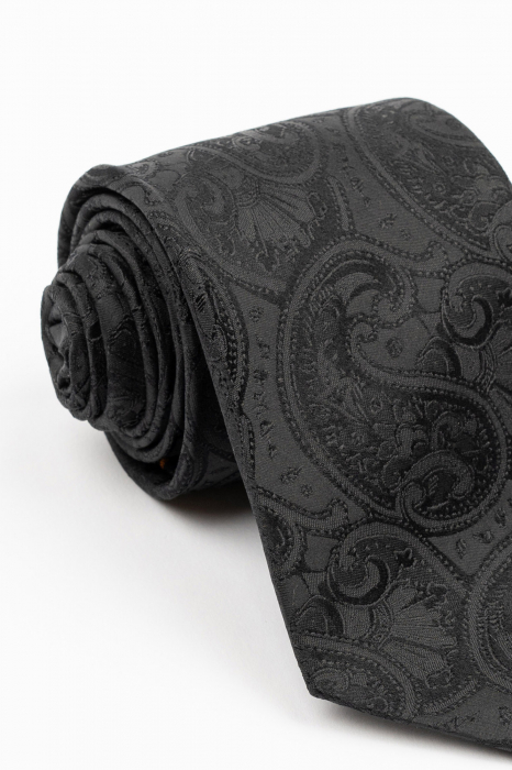 Cravata matase naturala neagra cu imprimeu paisley negru [2]