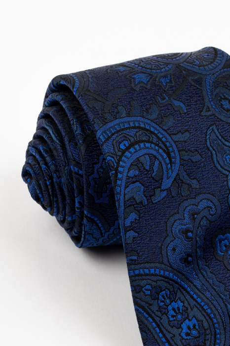 Cravata matase naturala navy cu imprimeu paisley negru si albastru [2]