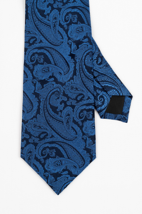 Cravata matase naturala neagra cu imprimeu paisley albastru [3]