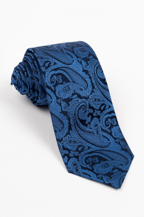 Cravata matase naturala neagra cu imprimeu paisley albastru [1]