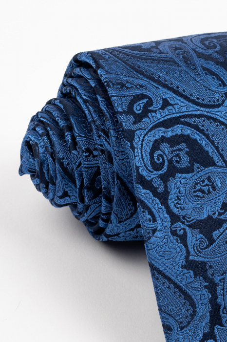 Cravata matase naturala neagra cu imprimeu paisley albastru [2]