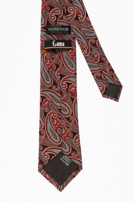 Cravata matase naturala neagra cu imprimeu paisley rosu [3]