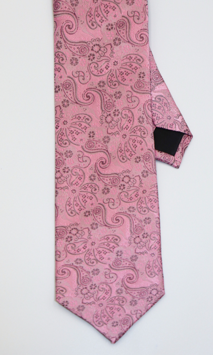 Cravata matase naturala roz cu imprimeu paisley gri [2]