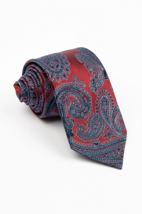 Cravata matase naturala visinie cu imprimeu paisley albastru [2]