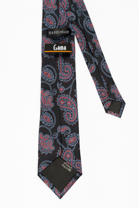 Cravata matase neagra cu imprimeu bleu si rosu [3]