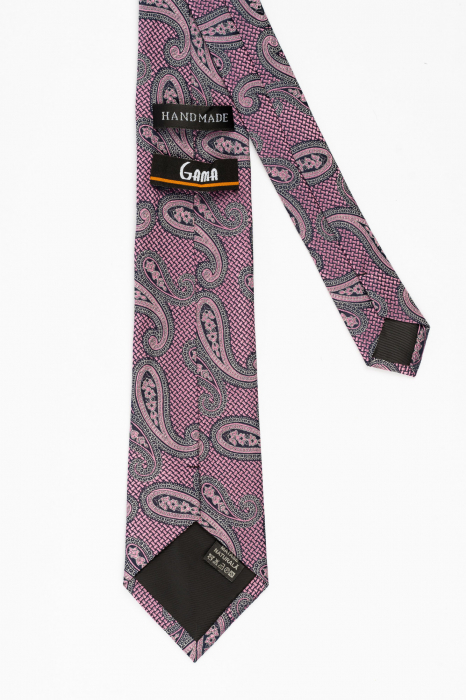 Cravata matase roz cu imprimeu paisley [3]