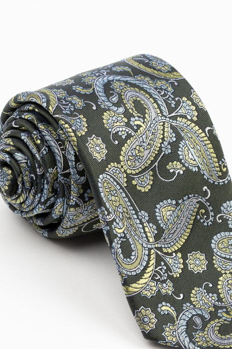 Cravata matase verde-lime cu imprimeu paisley [2]