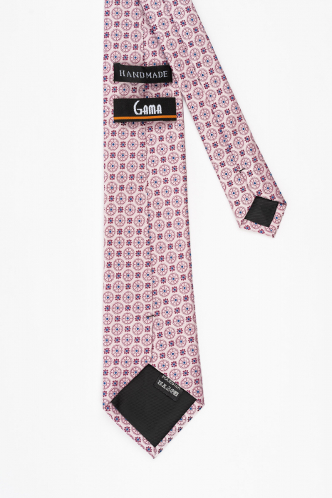 Cravata roz-pal cu imprimeu floral albastru si fucsia [3]