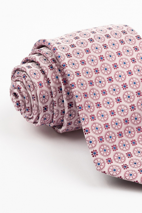 Cravata roz-pal cu imprimeu floral albastru si fucsia [2]