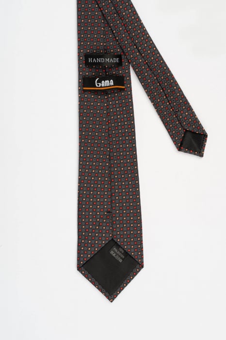 Cravata neagra cu model geometric rosu si portocaliu [3]