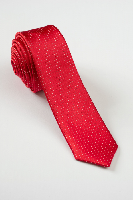 Cravata ingusta rosie cu picouri albe [1]