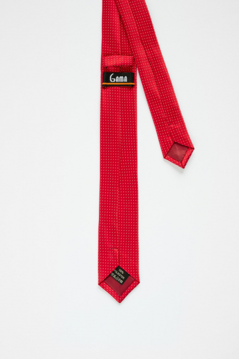 Cravata ingusta rosie cu picouri albe [3]