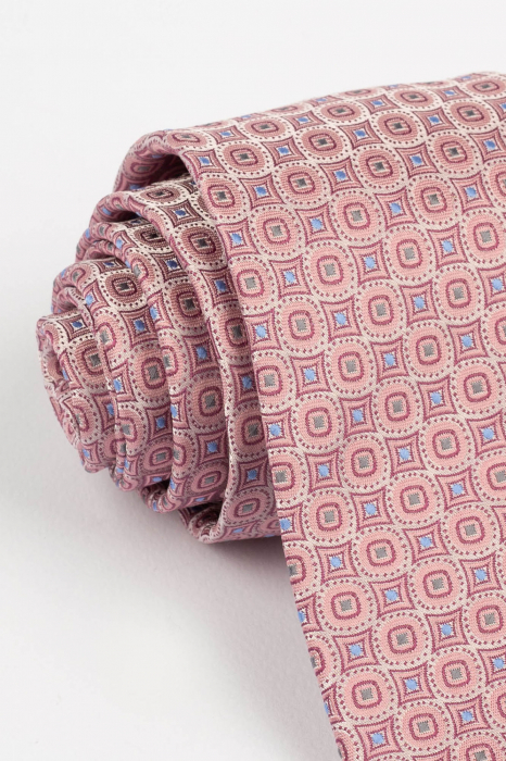 Cravata roz cu motive geometrice albastre [2]