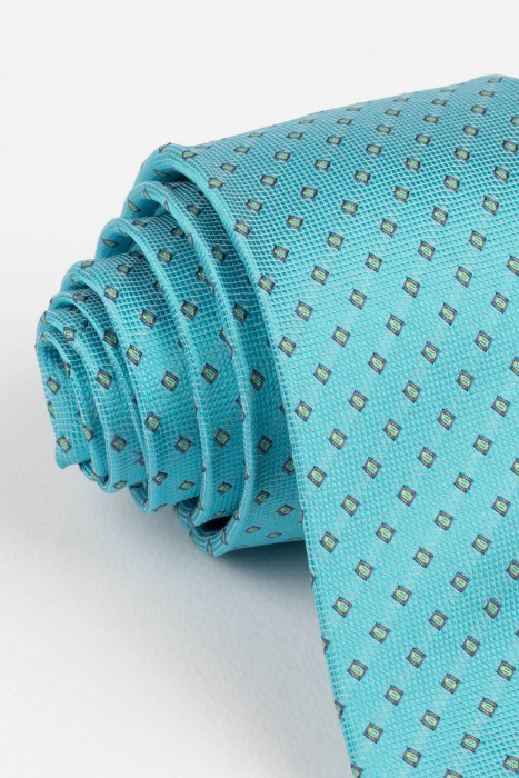 Cravata turcoaz cu motive geometrice verzi [2]