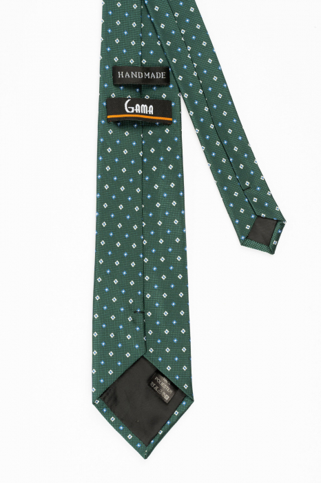 Cravata verde cu imprimeu geometric alb si albastru [3]