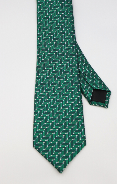 Cravata verde cu imprimeu geometric alb si bleu [2]