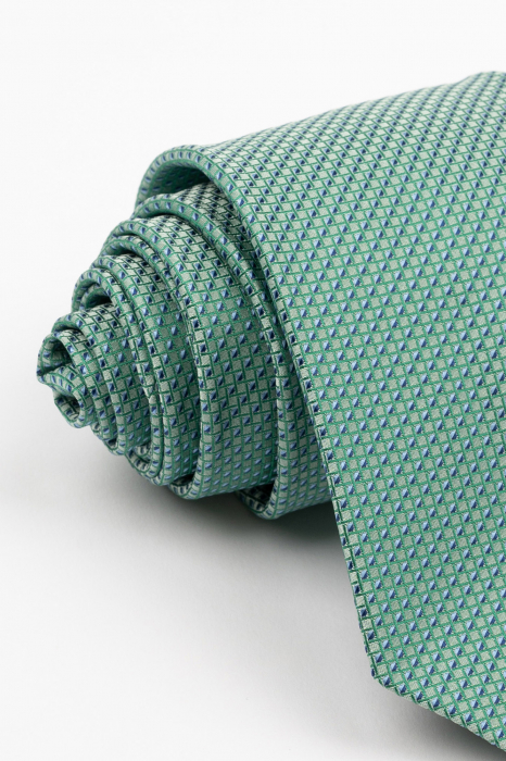 Cravata verde cu imprimeu geometric bleu si bleumarin [2]
