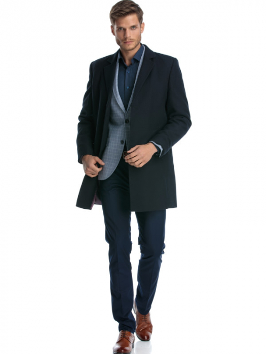Palton barbati scurt slim fit stofa bleumarin [2]