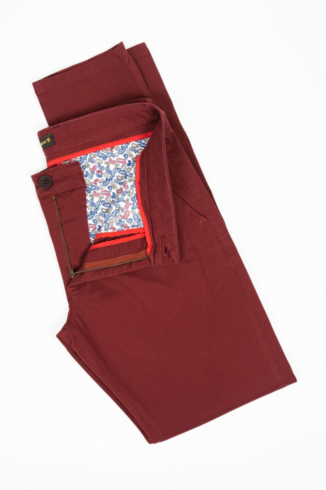 Pantaloni casual chino slim bumbac visiniu [3]