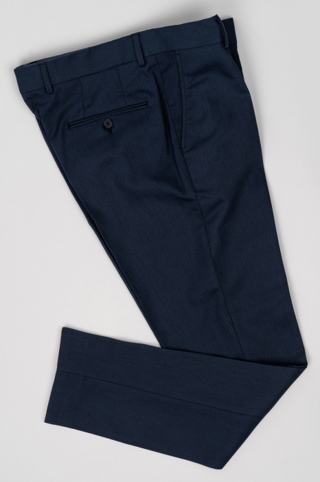 Pantaloni stofa barbati bleumarin-pepit slim fit [4]