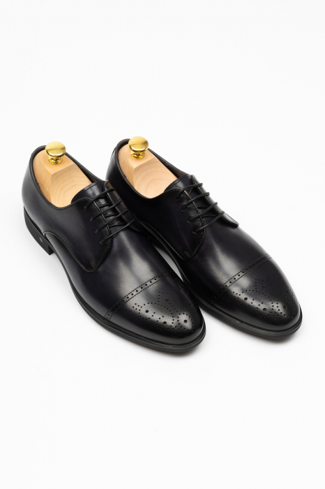 Pantofi barbati eleganti negru-brogue M2 piele CONFORT [4]