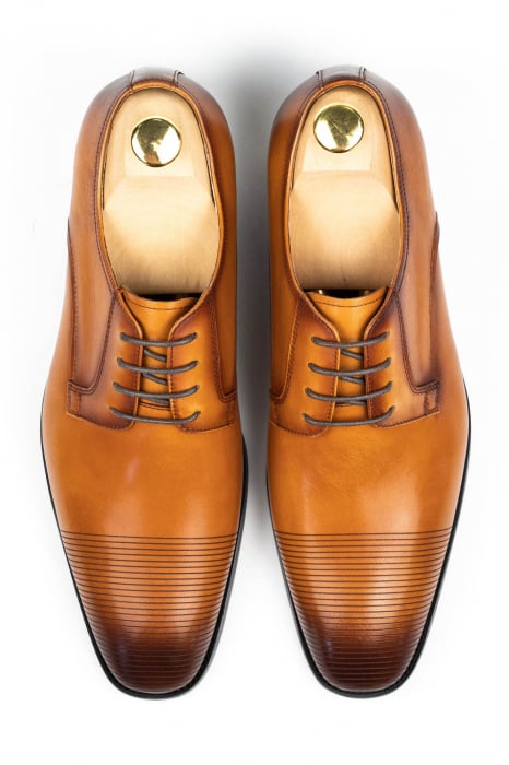 Pantofi barbati piele cognac cu striatii [1]