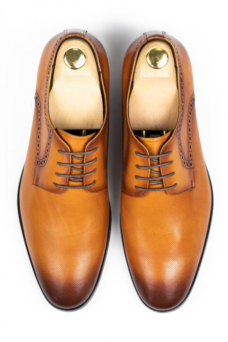 Pantofi barbati piele cu perforatii cognac Derby [1]