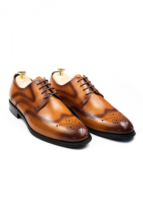 Pantofi barbati piele eleganti cognac Brogue [2]