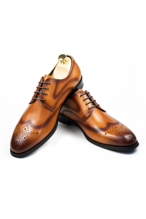 Pantofi barbati piele eleganti cognac Brogue [3]